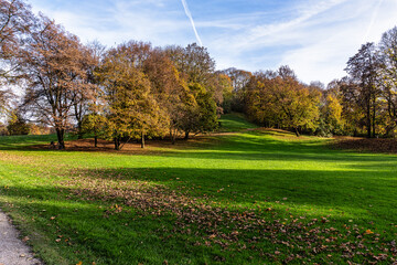 Autumn view of the Luitpold park near Olympic Park in Munich, Bavaria, Germany