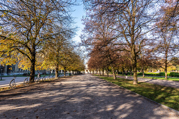 Walking in Hofgarten Park in Munich on an autumn day, Germany