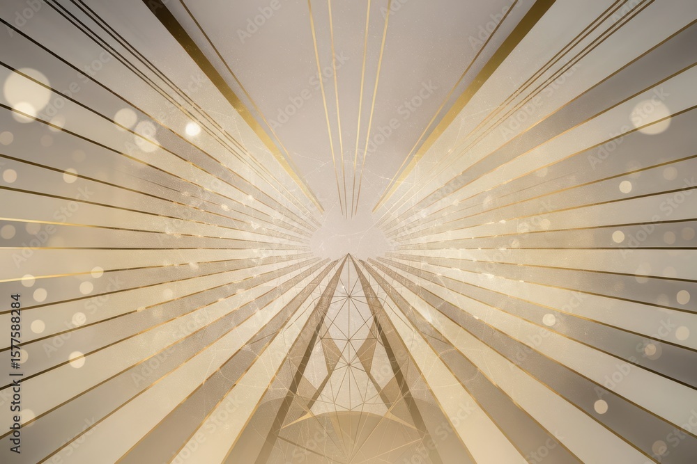 Poster golden geometric pattern with radial lines and bokeh effect background