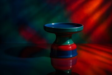 geometric podium for product presentation, emerald green, ruby red, sapphire blue, gradient abstract, high saturation