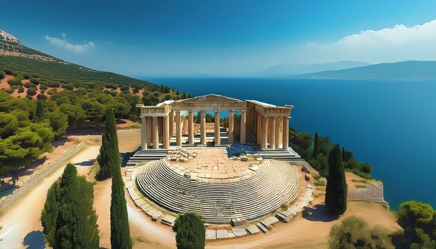 greece delfi temple ruin tholos of marmaria building architecture sight round temple temple ruin remains columns culture