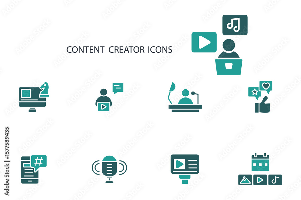 Poster content creator icon set. content creator vector.editable stroke.linear style sign for use web desig