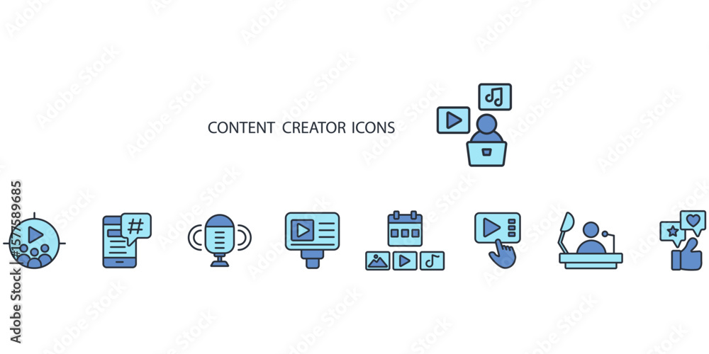 Poster content creator icon set. content creator vector.editable stroke.linear style sign for use web desig