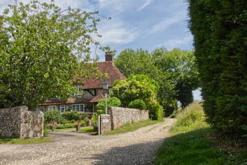 Cottage and track, Halnaker Hill on South Downs, near Chichester in West Sussex,  England