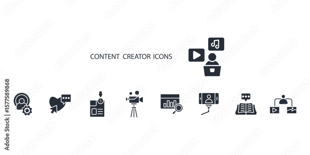 Poster content creator icon set. content creator vector.editable stroke.linear style sign for use web desig