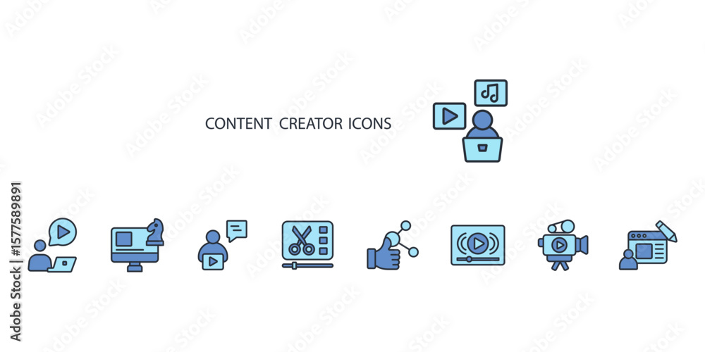 Poster content creator icon set. content creator vector.editable stroke.linear style sign for use web desig