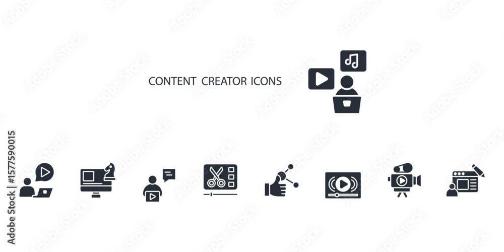 Poster content creator icon set. content creator vector.editable stroke.linear style sign for use web desig