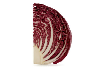 Radicchio slice displaying vibrant purple-white leaves, crisp texture highlighting fresh vegetable detail against transparent background
