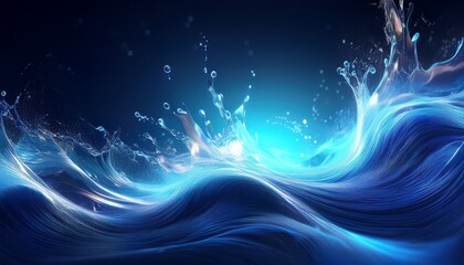 dynamic motion of water wave and splash showing abstract energy in blue light concept generative ai