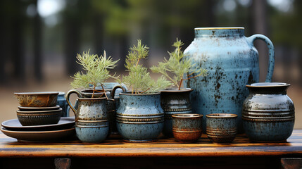Rustic Ceramic Dishes and Cups, Vintage Pottery Collection