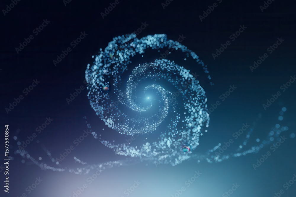 Poster intricate digital vortex of particles in swirling motion with central glow