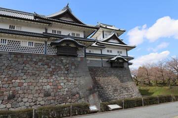 View of Kanazawa castle under a beautiful blue sky