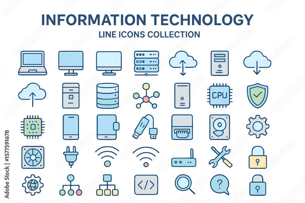Aufkleber a collection of information technology line icons is available, featuring a big ui icon set in flat 