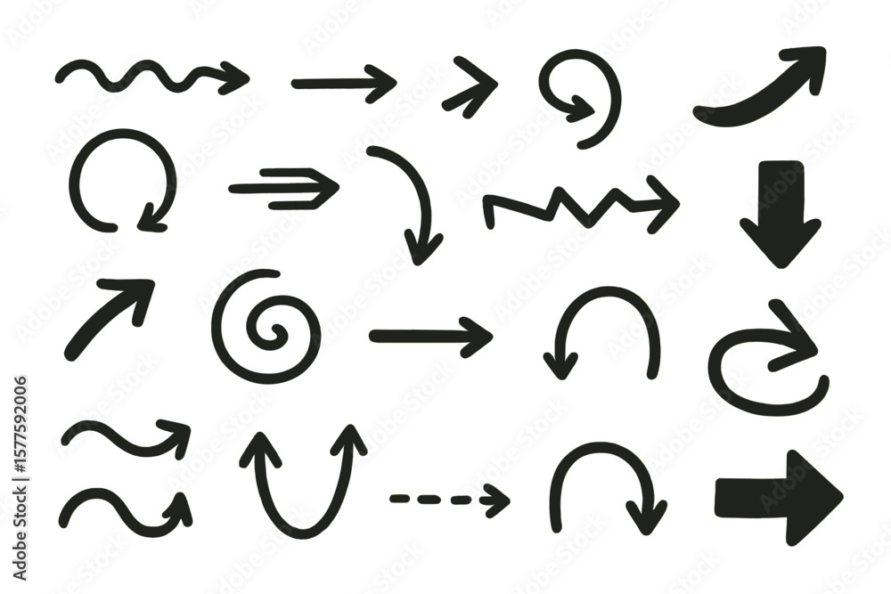 Poster a set of hand-drawn vector arrows in a doodle style on a white background serves as a design element