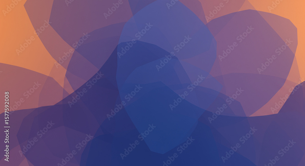 Poster abstract shapes overlap in a gradient of orange, purple, and blue, creating a soft, blended effect.
