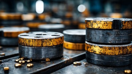 Metal Discs Stacked in Industrial Setting