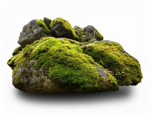 mossy rock formation isolated on white background