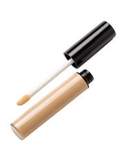 A concealer tube with applicator isolated on transparent background, ideal for flawless makeup application