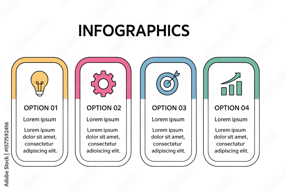 Poster infographic design featuring vector icons and 4 sequential options, suitable for illustrating busine