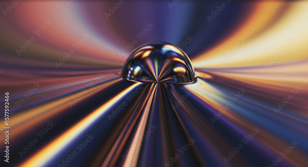 Poster abstract macro shot of a water droplet reflecting colorful light streaks, creating a dynamic and mes