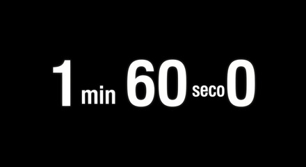 Crisp white text on a deep black background illustrates a time conversion for a minute in seconds.