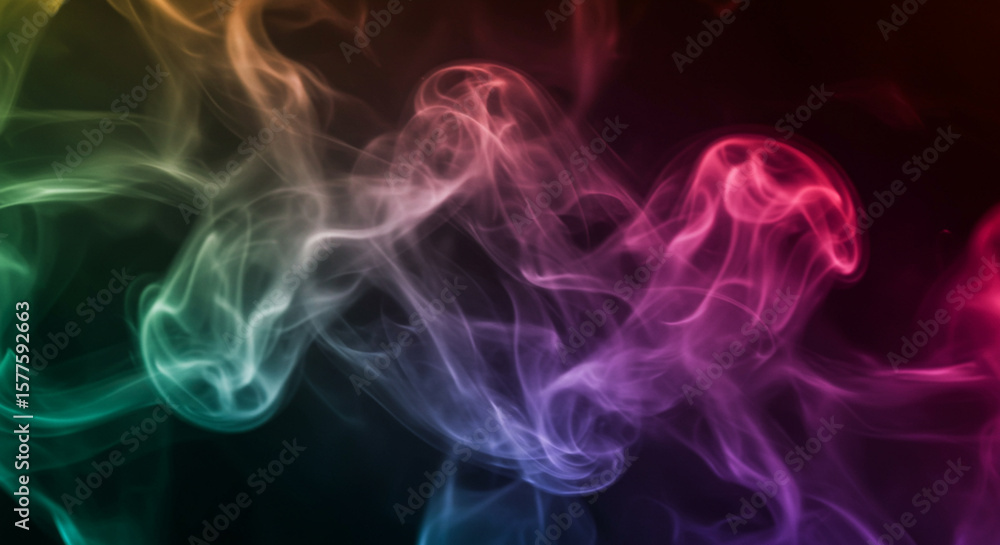 Poster abstract swirls of colorful smoke against a dark background, creating a vibrant and ethereal visual 