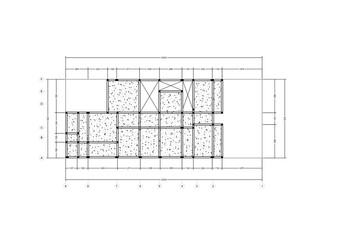 2D illustration of a concrete floor plan, providing a detailed architectural blueprint that highlights the structural concrete elements of a building. Related to essential structural components