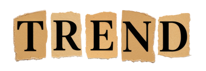 Trend word, typography style, cutout letters, modern design, fashion headline, vintage look, aesthetic layout, collage style, editorial element, Collage of letters Trend, transparent background