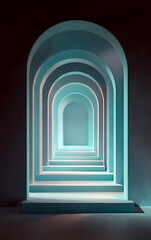 Fototapeta premium Abstract 3D Render with Soft Lighting and Backlit Turquoise Passage.
