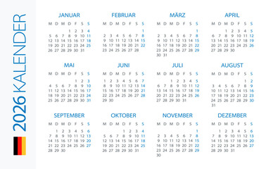 Calendar 2026 Horizontal - illustration. German version