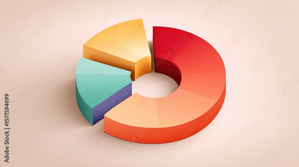 Aufkleber 3d pie chart with colorful segments on a soft gradient background, representing data visualization a