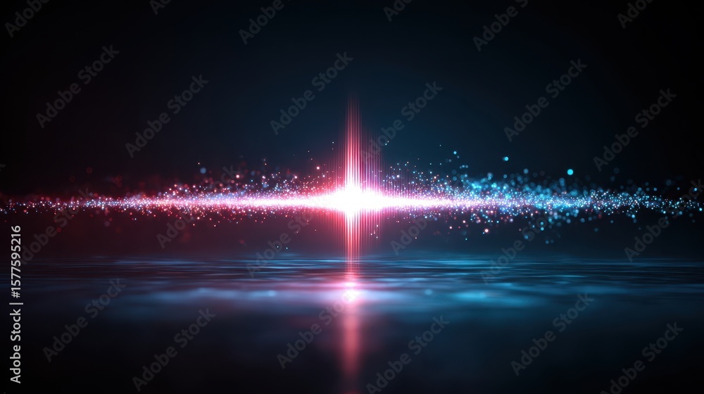 Aufkleber Vibrant soundwave graphic with colorful particles and reflections, creating a dynamic and energetic visual effect.