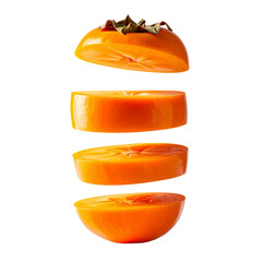 Sliced persimmon fruit against black background