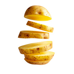 Sliced potato isolated on black background