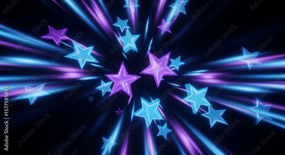 Poster glowing starburst streaks across a dark background, creating a vibrant and dynamic cosmic scene.