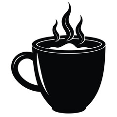 Bold black silhouette of a steaming pumpkin spice latte mug with a handle perfect for autumn cafe branding