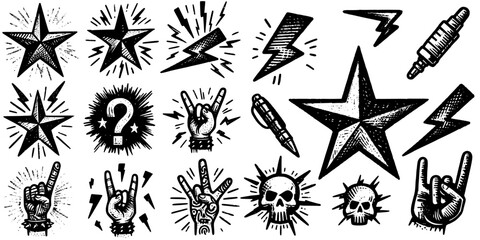 Inked Energy Explosion, A bold collection of tattoo-style icons with rebellious flair.