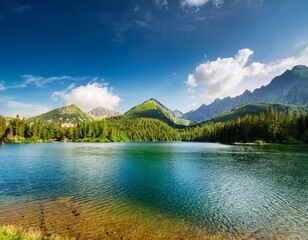 beautiful scenery of tatra mountains and lake in poland © Roger