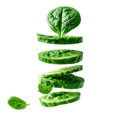 Obraz premium Sliced spinach leaves in motion against a dark background