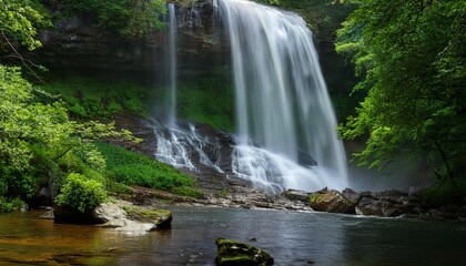 Obraz premium looking glass falls plunges amid lush greenery in brevard nc