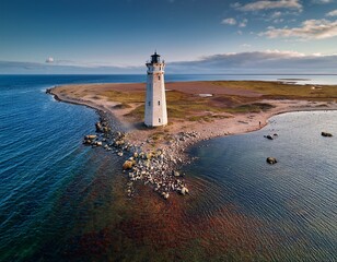 aerial seascape view to the historic lighthouse on the tahkuna peninsula estonia