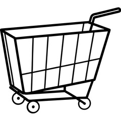 Shopping cart icon in black and white outline