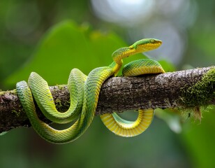 russell s viper daboia russelii on branch of tree venomous snake living in south asia
