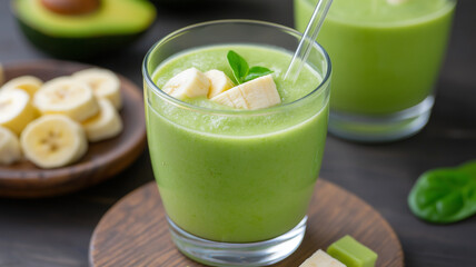 Fresh green smoothie with banana and spinach
