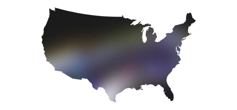 USA map with states isolated on a white background. United States of America map isolated or transparent png. 