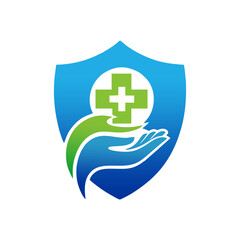 Healthcare Shield Logo: Hands & Cross - Minimalist Design: The logo.
Protective healthcare logo featuring a shield, helping hands, and a medical cross. Perfect for medical businesses, insurance, or he