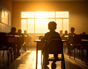silhouette of a kid in class room school background design