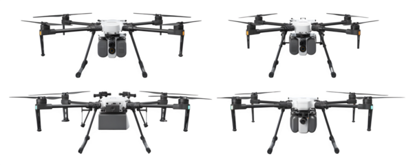 Professional High-Resolution Photo-Realistic irrigation management drone w transparent background, PNG cutout, ideal for marketing materials and video overlays, HD asset
