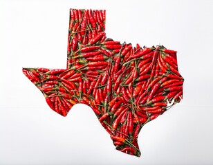 texas red state shape made of chili peppers white background