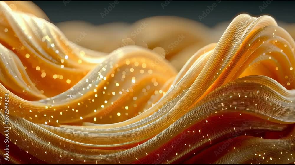 Poster abstract golden wave structure with flowing curves and luminous highlights, resembling a translucent